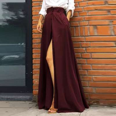 Korejas modes liela izmēra sadalīti gari svārki sievietēm pavasara rudens ar augstu vidukli kroku A-līnijas svārki Streetwear Eleganti Maxi svārki