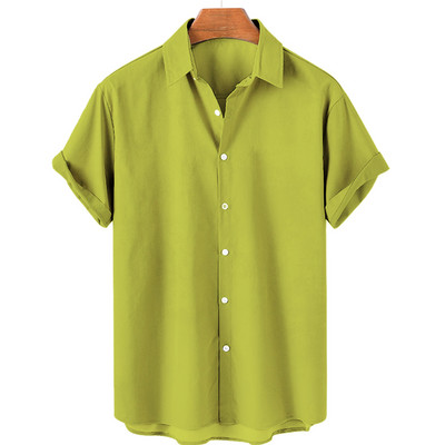 Vienkrāsains krekls vīriešu kreklam ar atloku Trend Street Trend īsām piedurknēm ikdienas ikdienas apģērbs, brīvs lielizmēra augšējais Hawaii apģērbs