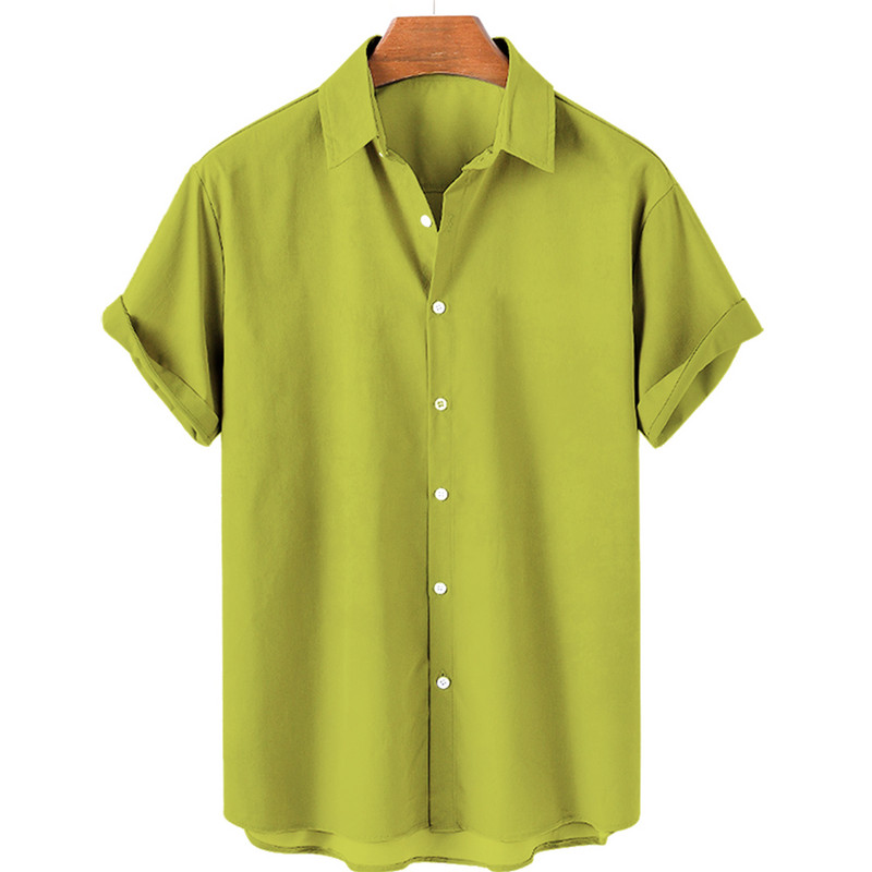 Vienkrāsains krekls vīriešu kreklam ar atloku Trend Street Trend īsām piedurknēm ikdienas ikdienas apģērbs, brīvs lielizmēra augšējais Hawaii apģērbs