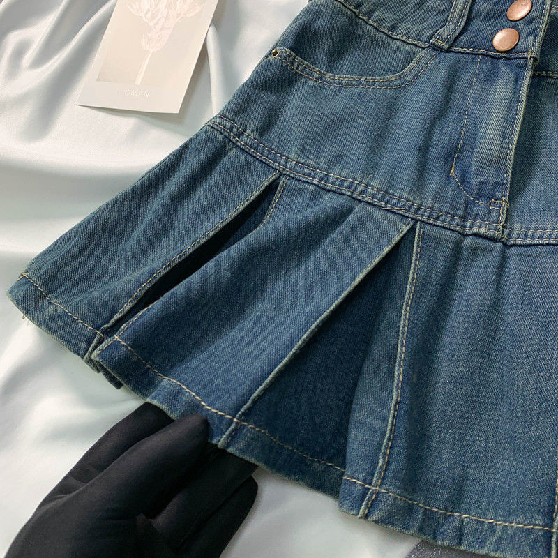 Y2k svārki Sieviešu karsti Sweetheart lielizmēra džinsa kroku svārki 2023. gada jauni Harajuku modes svārki ar augstu vidukli, tievi Goth mini līnijas svārki