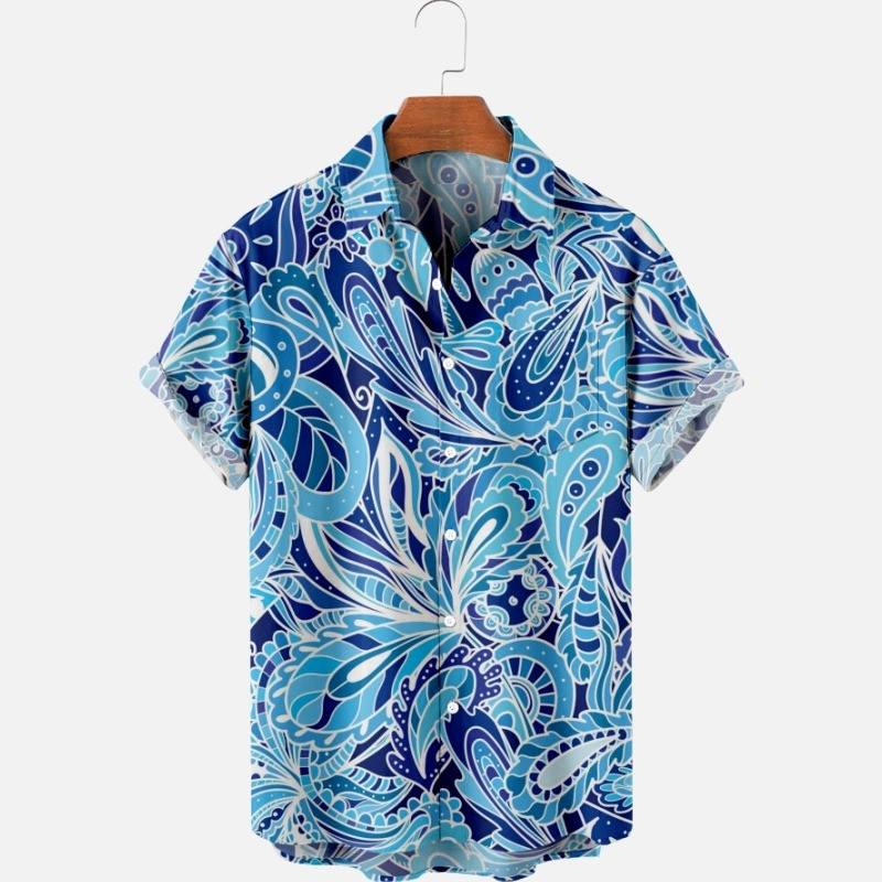 2022. gada jauns oriģināls bezriska augu zils un balts porcelāna vējš, 3D drukas atloks, vīriešu T-krekls, augšējais Havaju pludmales stils