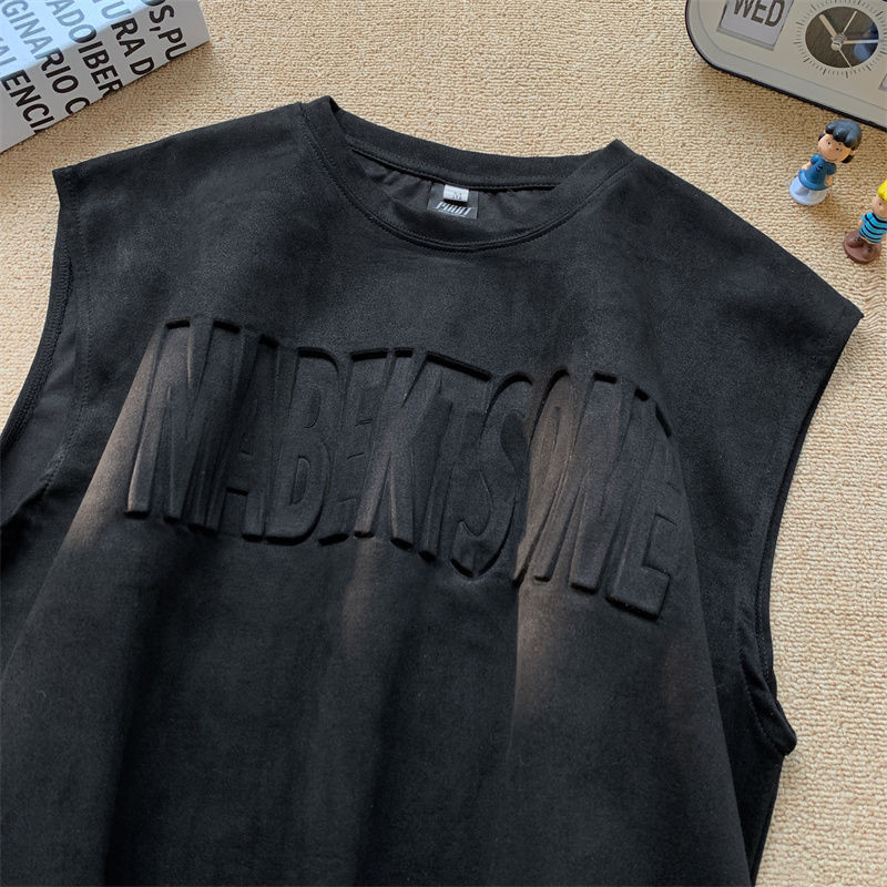 Smaga zamšādas veste vīriešu vasaras augstākās klases sajūta smuki skaists gadījuma brīvs sporta T-krekls vīriešu apģērbs bez piedurknēm