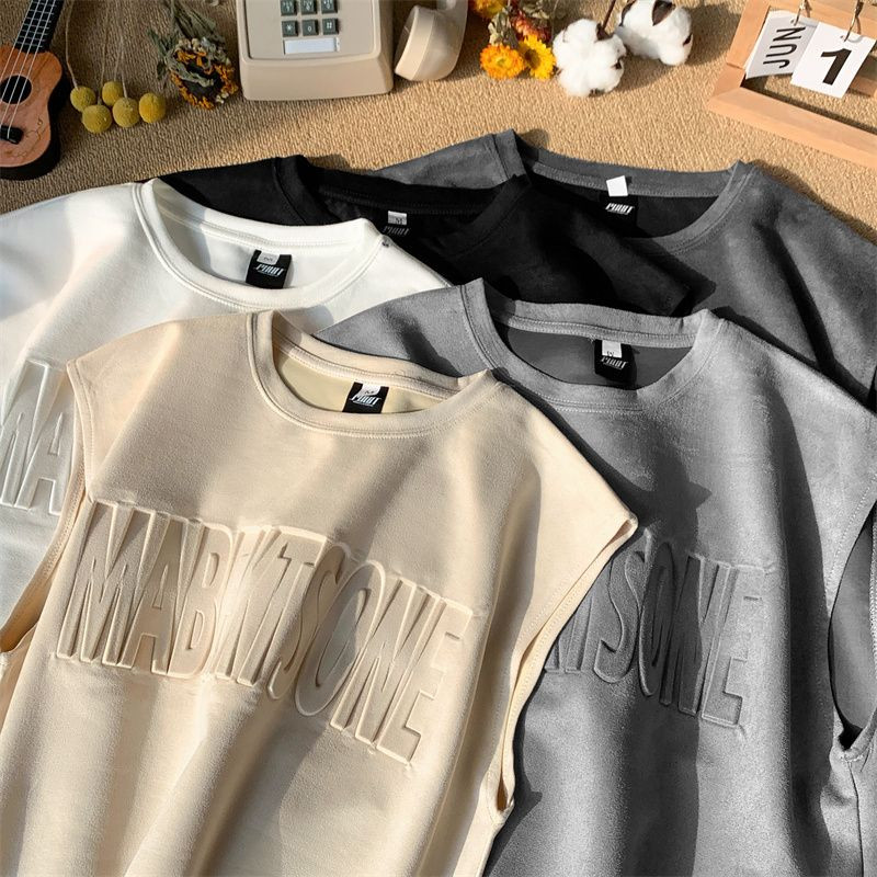 Smaga zamšādas veste vīriešu vasaras augstākās klases sajūta smuki skaists gadījuma brīvs sporta T-krekls vīriešu apģērbs bez piedurknēm