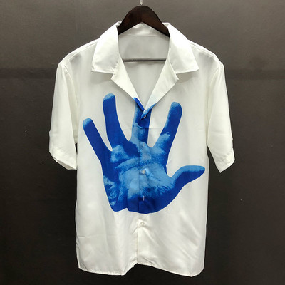 Moodne peopesamustriga särk Lühikeste varrukatega vabaaja meeste särk Suvine tänavarõivad Camisa Masculina värvi kontrastsus sinine särk