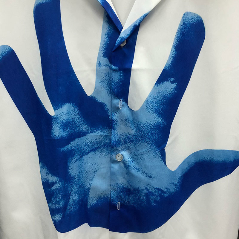 Μόδα πουκάμισο με μοτίβο παλάμης με κοντό μανίκι Casual ανδρικό πουκάμισο Streetwear Summer Camisa Masculina Μπλε πουκάμισο με αντίθεση χρώματος