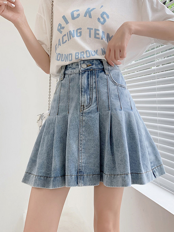 ZOKI Jean Sieviešu kroku svārki vasarā ar augstu vidukli Liela izmēra A līnija džinsa svārki zili modes korejiešu ikdienas mini svārki 5XL jauns