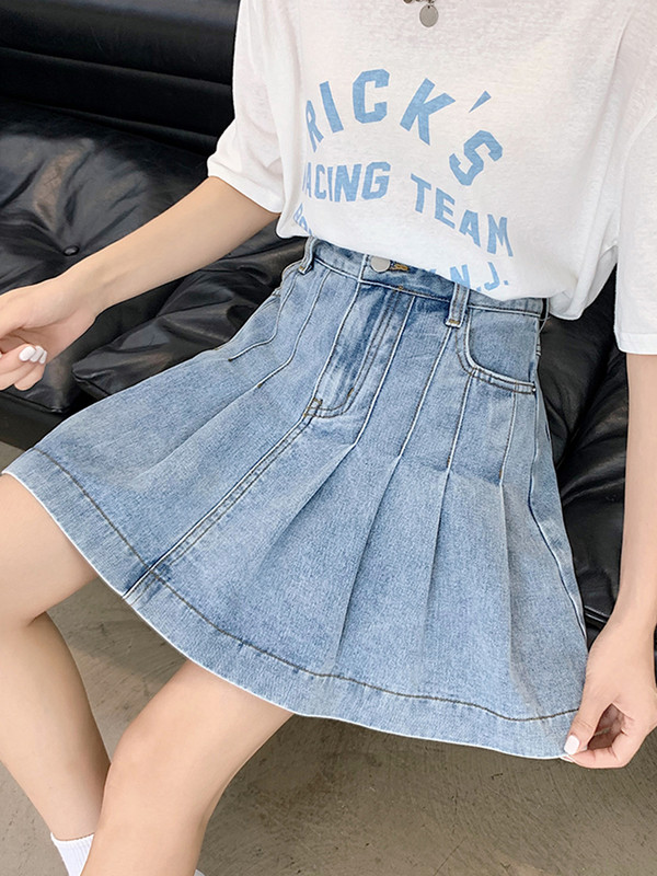 ZOKI Jean Sieviešu kroku svārki vasarā ar augstu vidukli Liela izmēra A līnija džinsa svārki zili modes korejiešu ikdienas mini svārki 5XL jauns