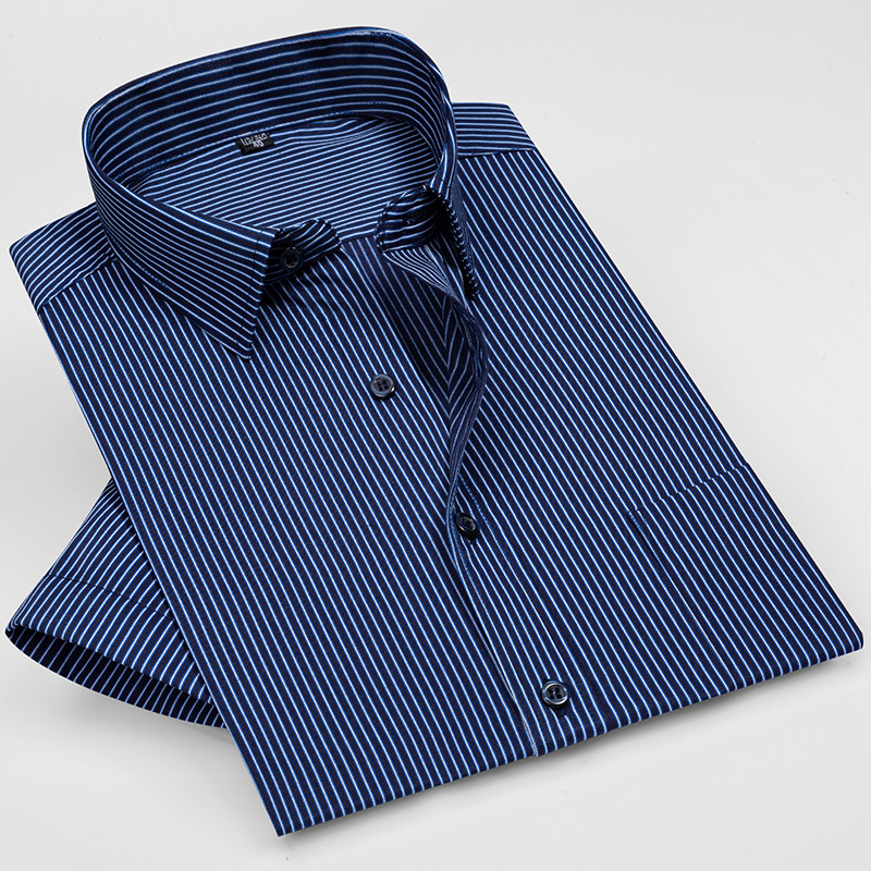 Vīriešu vasaras krekli ar īsām piedurknēm svītraini, regulāri pieguļoši viegli kopjami biznesa vīriešu krekls bez izbalēšanas.