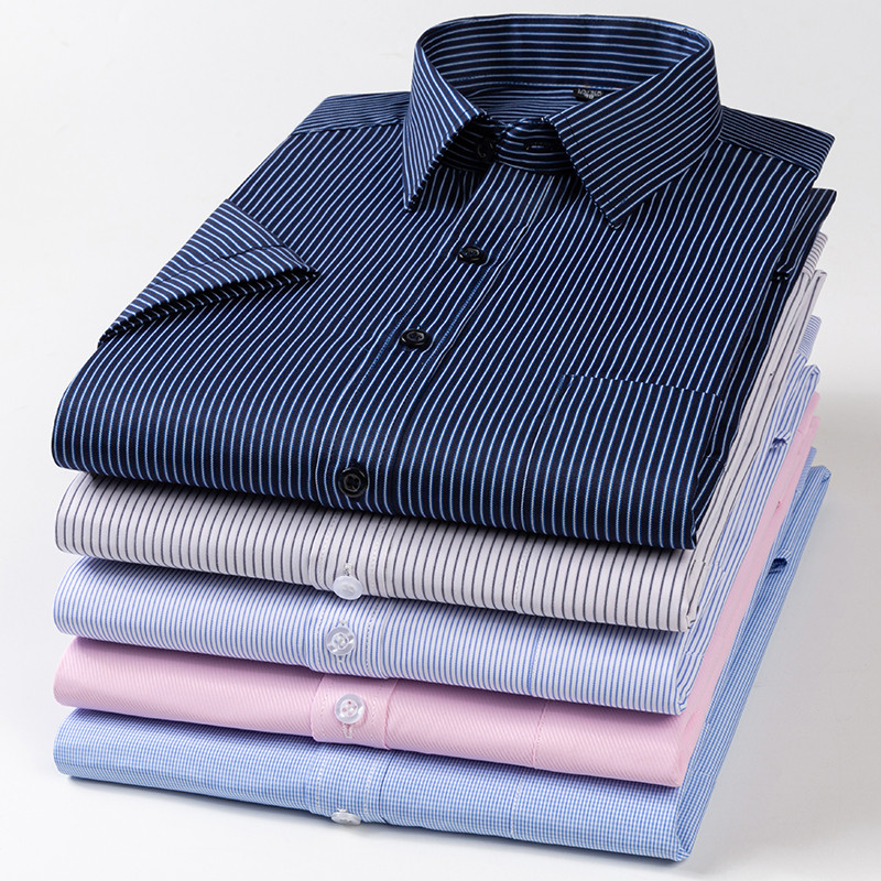 Vīriešu vasaras krekli ar īsām piedurknēm svītraini, regulāri pieguļoši viegli kopjami biznesa vīriešu krekls bez izbalēšanas.