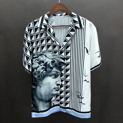 2023. gada krāsu kontrasts, portreta drukas krekls ar īsām piedurknēm Streetwear, ballīte, Blusa Camisa Masculina Hawaii krekls Chemise Homme