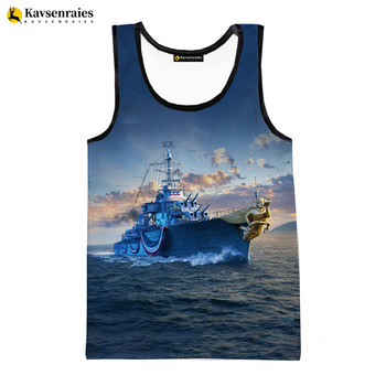 2023 Модни военни кораби 3D отпечатани потници Мъжки летни жилетки Дамски ежедневни военни корабни ризи без ръкави Streetwear Големи горнища