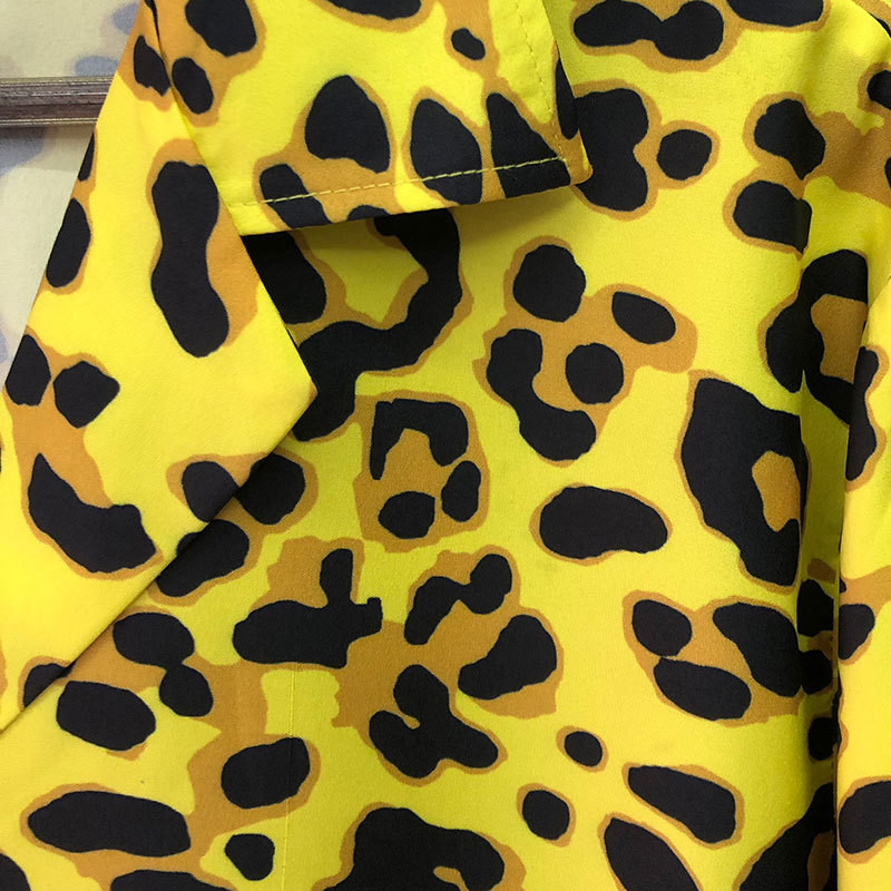 Ανδρικό κίτρινο λεοπάρ πουκάμισο με στάμπα με κοντό μανίκι casual πουκάμισο Streetwear Camisa Fashion Masculina Πουκάμισο Moda Hombre