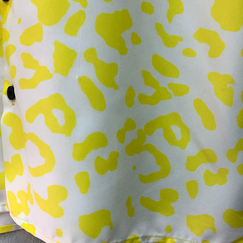 Ανδρικό κίτρινο λεοπάρ πουκάμισο με στάμπα με κοντό μανίκι casual πουκάμισο Streetwear Camisa Fashion Masculina Πουκάμισο Moda Hombre