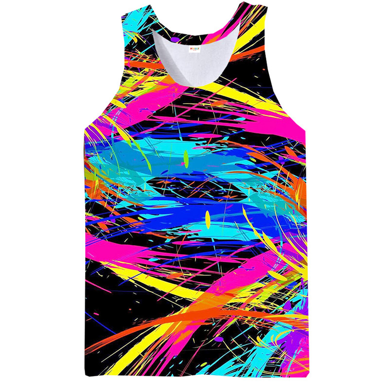 Graafiline vikerkaar meestele 3D-prindiga varrukateta mustriga ülaosa Värviline vest, mitmevärviline maalimistops Hip Hop top
