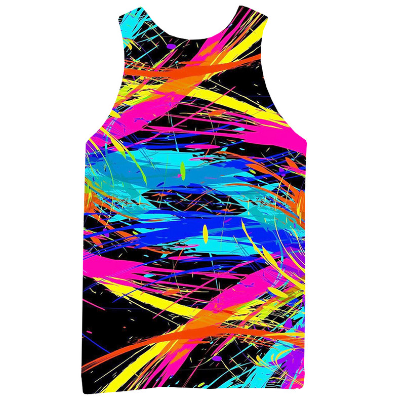Graafiline vikerkaar meestele 3D-prindiga varrukateta mustriga ülaosa Värviline vest, mitmevärviline maalimistops Hip Hop top