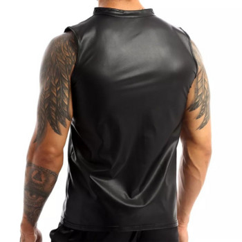 Ανδρικό ντεπόζιτο με φερμουάρ μπροστά Sexy Clubwear Ανδρικό λουστρίνι χωρίς μανίκια Clubwear Undershirt PU T-shirt Μπλούζες Ανδρικά με μέγεθος 5XL