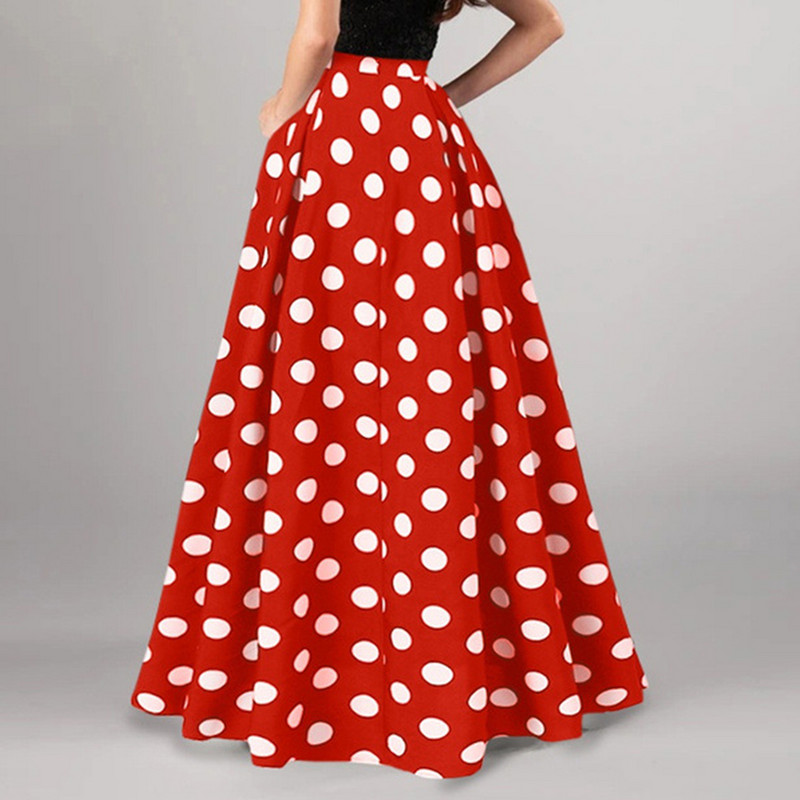 2023. g. jauni karstie svārki Vintage punktveida svārki liela izmēra sarkani melni zili gari svārki ikdienas sievietēm Maxi Faldas Bohemian Jupe VD4139