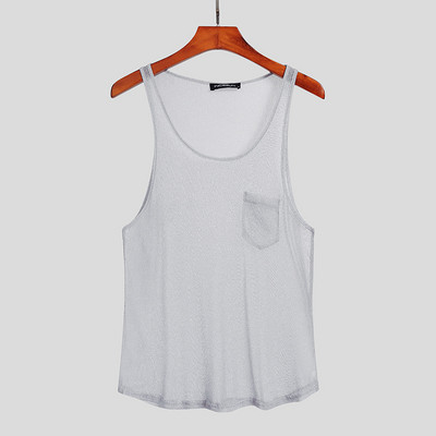 Ανδρικά αμάνικα διχτυωτά λεπτές μπλούζες INCERUN 2023 Summer Tank Tops Στρογγυλή λαιμόκοψη See Through Ανδρικά γιλέκα τσέπης Streetwear 5XL 7