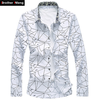 Ανδρικό μακρυμάνικο πουκάμισο με στάμπα Slim Business Leisure Πουκάμισο Plus Size 5XL 6XL 7XL Ανδρικό πουκάμισο Casual 2023 Νέο