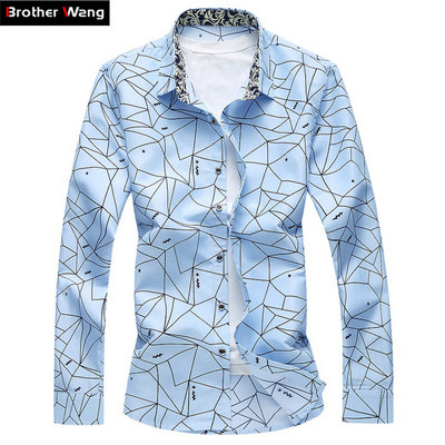 Ανδρικό μακρυμάνικο πουκάμισο με στάμπα Slim Business Leisure Πουκάμισο Plus Size 5XL 6XL 7XL Ανδρικό πουκάμισο Casual 2023 Νέο