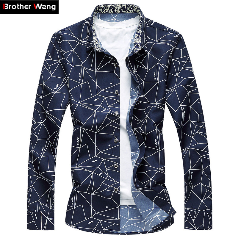 Ανδρικό μακρυμάνικο πουκάμισο με στάμπα Slim Business Leisure Πουκάμισο Plus Size 5XL 6XL 7XL Ανδρικό πουκάμισο Casual 2023 Νέο