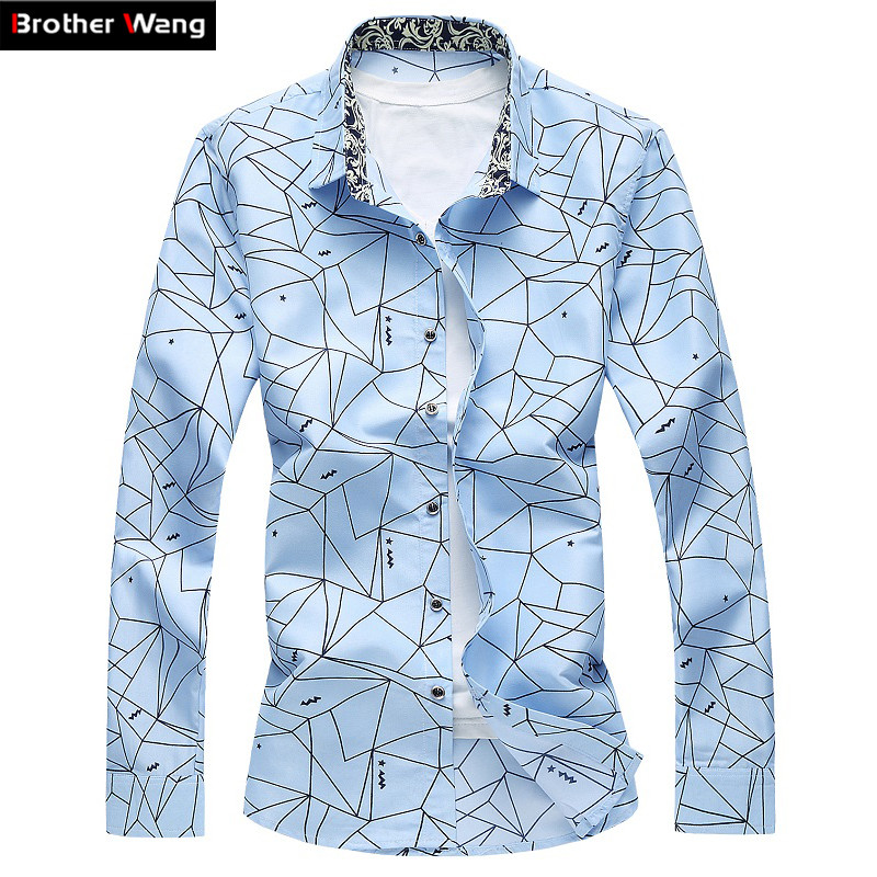 Ανδρικό μακρυμάνικο πουκάμισο με στάμπα Slim Business Leisure Πουκάμισο Plus Size 5XL 6XL 7XL Ανδρικό πουκάμισο Casual 2023 Νέο