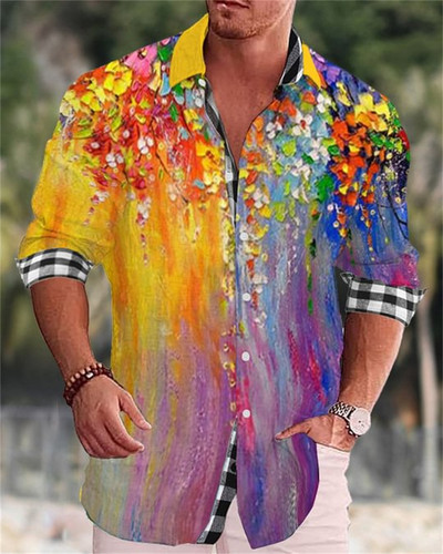 Meeste top revääriga särk vabaaja moetrend loominguline lilleline kõrglahutusega muster kvaliteetne pehme ja mugav kangas 2023