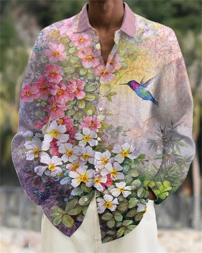 Meeste top revääriga särk vabaaja moetrend loominguline lilleline kõrglahutusega muster kvaliteetne pehme ja mugav kangas 2023