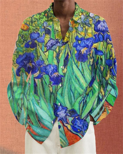 Meeste top revääriga särk vabaaja moetrend loominguline lilleline kõrglahutusega muster kvaliteetne pehme ja mugav kangas 2023