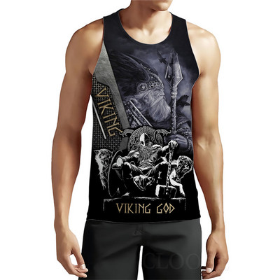 Sleeveless Men`s Viking Style Tanks Vintage Summer 3D Print Gothic Male Vest 6XL Plus Size Man Clothing Loose Casual Sports Tops