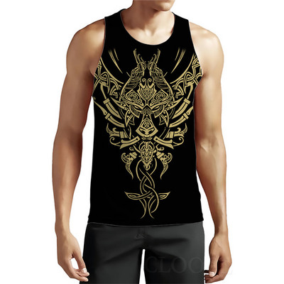 Vīriešu bezpiedurkņu vikingu stila tanki vintage vasaras 3D drukas gotikas vīriešu veste 6XL liela izmēra vīriešu apģērbi brīvi ikdienas sporta topi