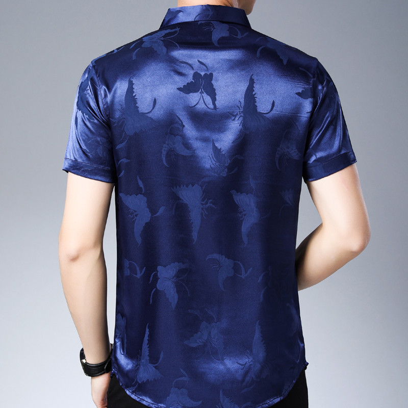 Jauni vasaras krekli Vīriešu ar tauriņu apdruku Zīda kokvilnas īsām piedurknēm ikdienas krekls Slim Fit Chemise Homme Drop Shipping C783