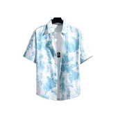 Χαβάης Υπερμεγέθη τρισδιάστατο τυπωμένο μοτίβο κρανίου κοντομάνικο μπλουζάκι καλοκαιρινό παραθαλάσσιο πουκάμισο για διακοπές σε κινέζικο στυλ