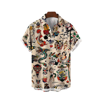 Χαβάης Υπερμεγέθη τρισδιάστατο τυπωμένο μοτίβο κρανίου κοντομάνικο μπλουζάκι καλοκαιρινό παραθαλάσσιο πουκάμισο για διακοπές σε κινέζικο στυλ