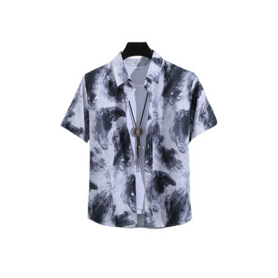 Χαβάης Υπερμεγέθη τρισδιάστατο τυπωμένο μοτίβο κρανίου κοντομάνικο μπλουζάκι καλοκαιρινό παραθαλάσσιο πουκάμισο για διακοπές σε κινέζικο στυλ