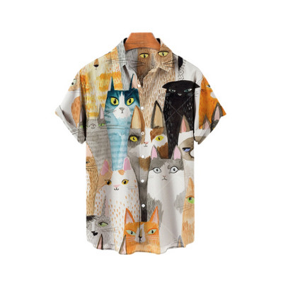 Χαβάης Υπερμεγέθη τρισδιάστατο τυπωμένο μοτίβο κρανίου κοντομάνικο μπλουζάκι καλοκαιρινό παραθαλάσσιο πουκάμισο για διακοπές σε κινέζικο στυλ