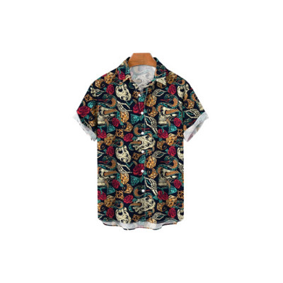 Χαβάης Υπερμεγέθη τρισδιάστατο τυπωμένο μοτίβο κρανίου κοντομάνικο μπλουζάκι καλοκαιρινό παραθαλάσσιο πουκάμισο για διακοπές σε κινέζικο στυλ