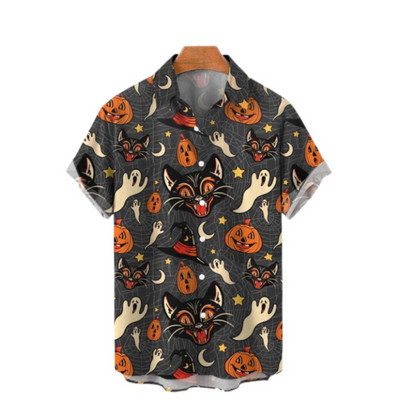 Χαβάης Υπερμεγέθη τρισδιάστατο τυπωμένο μοτίβο κρανίου κοντομάνικο μπλουζάκι καλοκαιρινό παραθαλάσσιο πουκάμισο για διακοπές σε κινέζικο στυλ