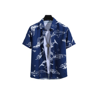 Χαβάης Υπερμεγέθη τρισδιάστατο τυπωμένο μοτίβο κρανίου κοντομάνικο μπλουζάκι καλοκαιρινό παραθαλάσσιο πουκάμισο για διακοπές σε κινέζικο στυλ