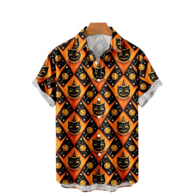 Χαβάης Υπερμεγέθη τρισδιάστατο τυπωμένο μοτίβο κρανίου κοντομάνικο μπλουζάκι καλοκαιρινό παραθαλάσσιο πουκάμισο για διακοπές σε κινέζικο στυλ