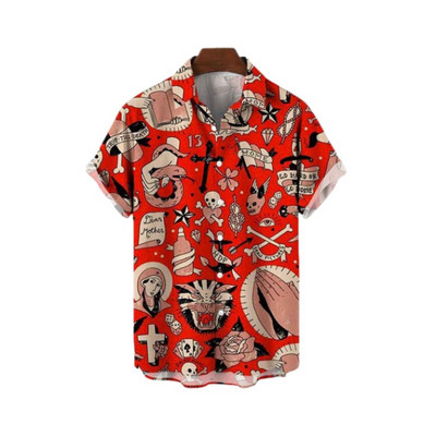 Χαβάης Υπερμεγέθη τρισδιάστατο τυπωμένο μοτίβο κρανίου κοντομάνικο μπλουζάκι καλοκαιρινό παραθαλάσσιο πουκάμισο για διακοπές σε κινέζικο στυλ