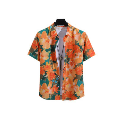 Χαβάης Υπερμεγέθη τρισδιάστατο τυπωμένο μοτίβο κρανίου κοντομάνικο μπλουζάκι καλοκαιρινό παραθαλάσσιο πουκάμισο για διακοπές σε κινέζικο στυλ