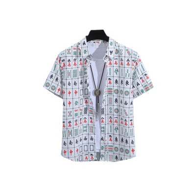 Χαβάης Υπερμεγέθη τρισδιάστατο τυπωμένο μοτίβο κρανίου κοντομάνικο μπλουζάκι καλοκαιρινό παραθαλάσσιο πουκάμισο για διακοπές σε κινέζικο στυλ