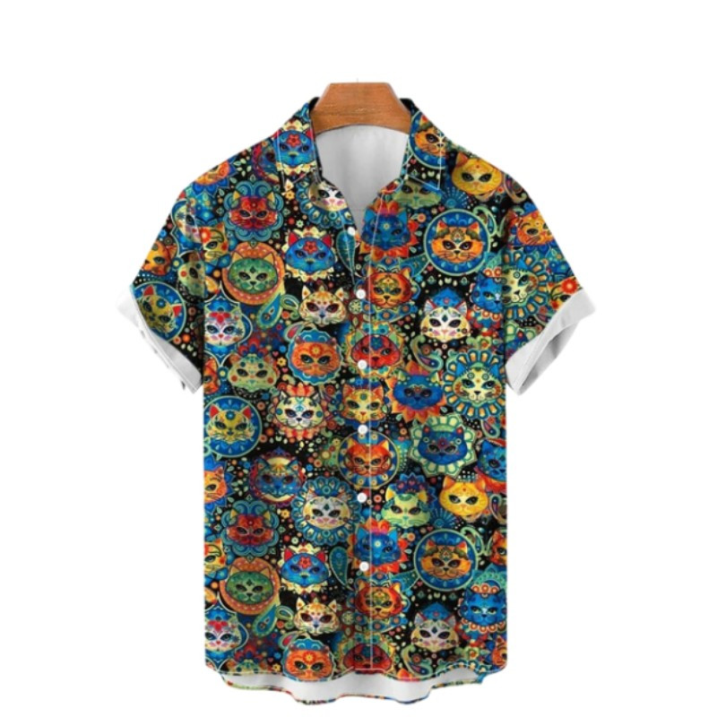 Χαβάης Υπερμεγέθη τρισδιάστατο τυπωμένο μοτίβο κρανίου κοντομάνικο μπλουζάκι καλοκαιρινό παραθαλάσσιο πουκάμισο για διακοπές σε κινέζικο στυλ