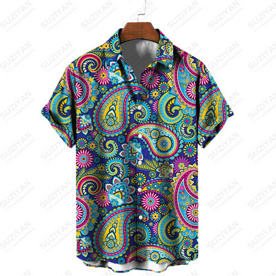 Miesto stiliaus mados dizainerio marškiniai Korėjietiškos versijos drabužiai Gražūs bruožai Populiarus vyriškas Peisley raštas