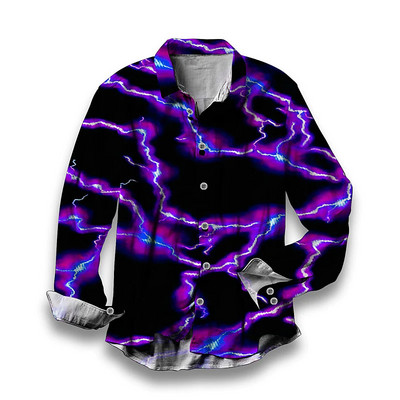 2023 Topuri pentru bărbați Moda Vintage Tribal Sport Bărbați Petrecere Cămașă cu grafică clară Cămașă cu nasturi cu rever Casual Violet Albastru