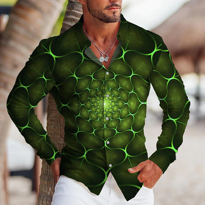 2023 Topuri pentru bărbați Moda Vintage Tribal Sport Bărbați Petrecere Cămașă cu grafică clară Cămașă cu nasturi cu rever Casual Violet Albastru