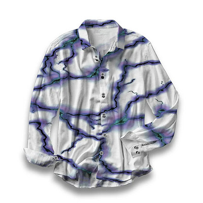 2023 Topuri pentru bărbați Moda Vintage Tribal Sport Bărbați Petrecere Cămașă cu grafică clară Cămașă cu nasturi cu rever Casual Violet Albastru