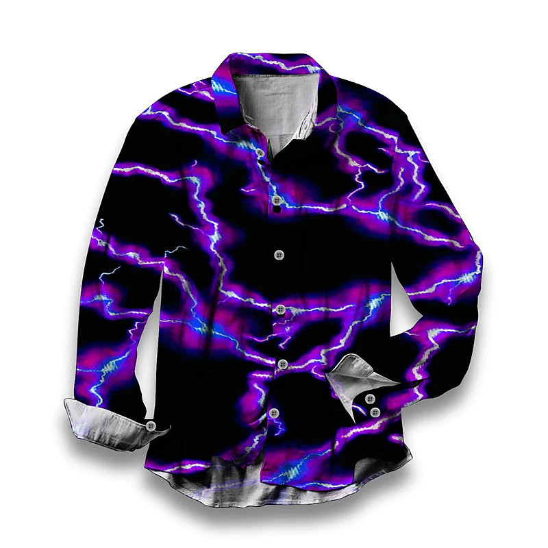 2023 Topuri pentru bărbați Moda Vintage Tribal Sport Bărbați Petrecere Cămașă cu grafică clară Cămașă cu nasturi cu rever Casual Violet Albastru