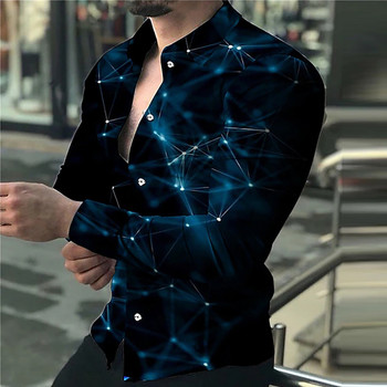 Мъжка риза с копчета с персонализиран щампа с дълги ръкави и дълъг ръкав Ежедневна ежедневна риза Модна прилепнала риза XS-8XL